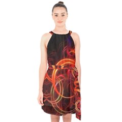 Background Fractal Abstract Halter Collar Waist Tie Chiffon Dress by Pakrebo