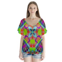 Farbenpracht Kaleidoscope Pattern V-neck Flutter Sleeve Top by Pakrebo