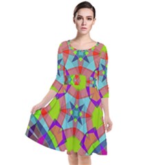 Farbenpracht Kaleidoscope Pattern Quarter Sleeve Waist Band Dress