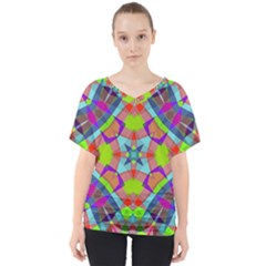 Farbenpracht Kaleidoscope Pattern V-neck Dolman Drape Top by Pakrebo