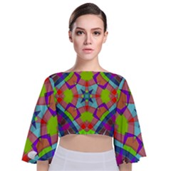 Farbenpracht Kaleidoscope Pattern Tie Back Butterfly Sleeve Chiffon Top by Pakrebo