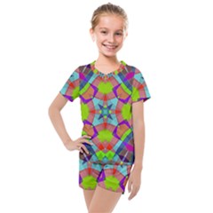 Farbenpracht Kaleidoscope Pattern Kids  Mesh Tee And Shorts Set