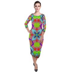 Farbenpracht Kaleidoscope Pattern Quarter Sleeve Midi Velour Bodycon Dress