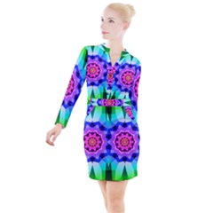 Ornament Kaleidoscope Button Long Sleeve Dress