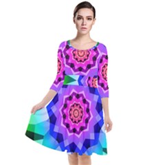 Ornament Kaleidoscope Quarter Sleeve Waist Band Dress