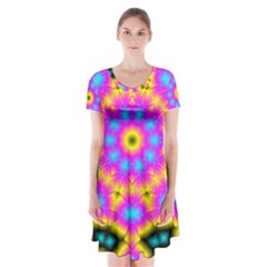 Background Fractal Structure Short Sleeve V-neck Flare Dress by Pakrebo