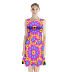 Background Fractal Structure Sleeveless Waist Tie Chiffon Dress by Pakrebo