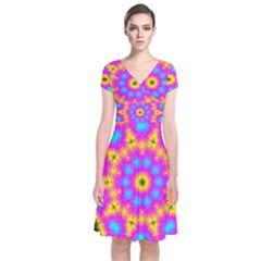 Background Fractal Structure Short Sleeve Front Wrap Dress by Pakrebo