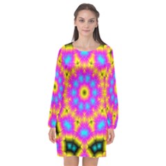 Background Fractal Structure Long Sleeve Chiffon Shift Dress  by Pakrebo