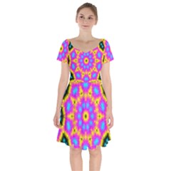 Background Fractal Structure Short Sleeve Bardot Dress by Pakrebo