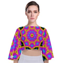 Background Fractal Structure Tie Back Butterfly Sleeve Chiffon Top