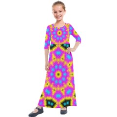 Background Fractal Structure Kids  Quarter Sleeve Maxi Dress