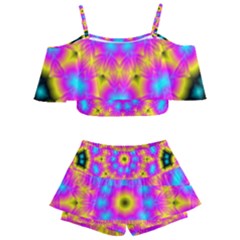 Background Fractal Structure Kids  Off Shoulder Skirt Bikini by Pakrebo