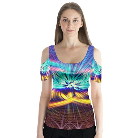 Colorful Chakra Lsd Spirituality Butterfly Sleeve Cutout Tee  by Pakrebo