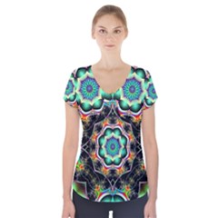 Fractal Chaos Symmetry Psychedelic Short Sleeve Front Detail Top