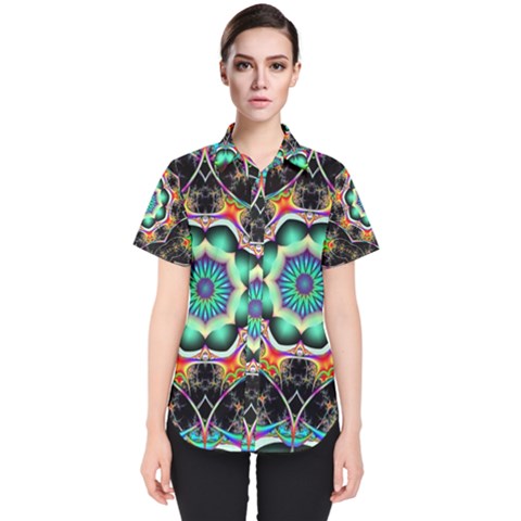 Fractal Chaos Symmetry Psychedelic Women s Short Sleeve Shirt by Pakrebo