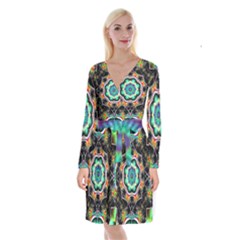 Fractal Chaos Symmetry Psychedelic Long Sleeve Velvet Front Wrap Dress by Pakrebo