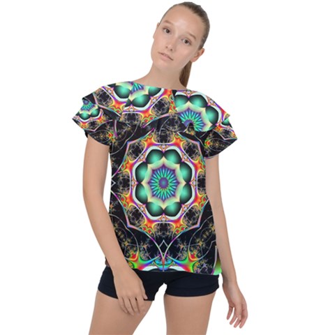 Fractal Chaos Symmetry Psychedelic Ruffle Collar Chiffon Blouse by Pakrebo