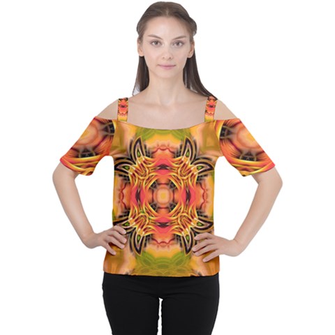 Fractals Graphic Fantasy Colorful Cutout Shoulder Tee by Pakrebo