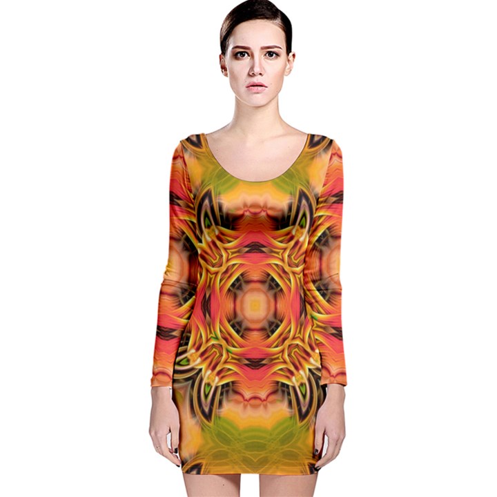 Fractals Graphic Fantasy Colorful Long Sleeve Velvet Bodycon Dress