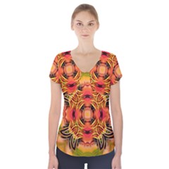 Fractals Graphic Fantasy Colorful Short Sleeve Front Detail Top by Pakrebo