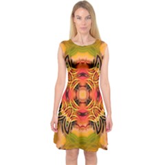 Fractals Graphic Fantasy Colorful Capsleeve Midi Dress by Pakrebo