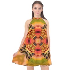 Fractals Graphic Fantasy Colorful Halter Neckline Chiffon Dress  by Pakrebo