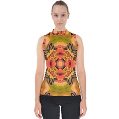 Fractals Graphic Fantasy Colorful Mock Neck Shell Top by Pakrebo