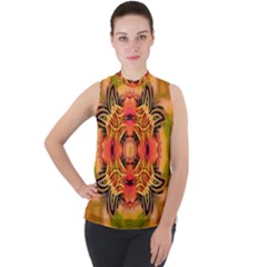 Fractals Graphic Fantasy Colorful Mock Neck Chiffon Sleeveless Top