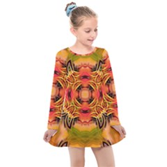 Fractals Graphic Fantasy Colorful Kids  Long Sleeve Dress