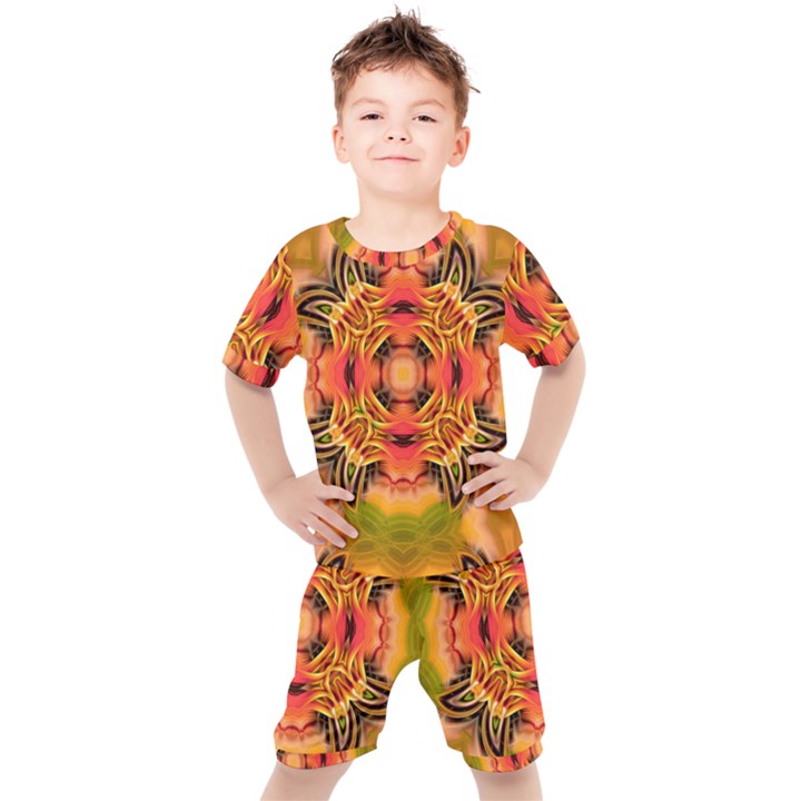 Fractals Graphic Fantasy Colorful Kids  Tee and Shorts Set