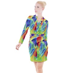 Modern Art Fractal Background Button Long Sleeve Dress