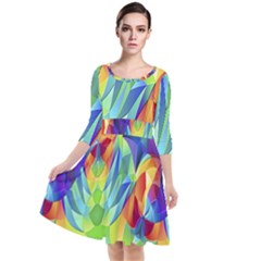 Modern Art Fractal Background Quarter Sleeve Waist Band Dress