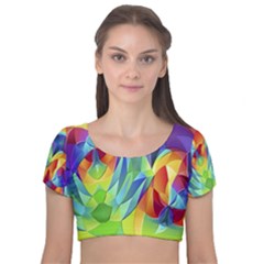 Modern Art Fractal Background Velvet Short Sleeve Crop Top 