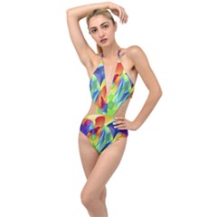 Modern Art Fractal Background Plunging Cut Out Swimsuit