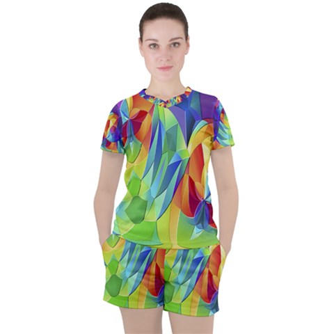 Modern Art Fractal Background Women s Tee And Shorts Set by Pakrebo