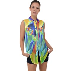 Modern Art Fractal Background Sleeveless Chiffon Button Shirt