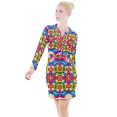 Pattern Tile Background Image Deco Button Long Sleeve Dress