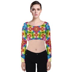 Pattern Tile Background Image Deco Velvet Long Sleeve Crop Top