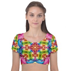 Pattern Tile Background Image Deco Velvet Short Sleeve Crop Top 