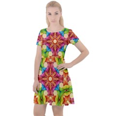 Pattern Tile Background Image Deco Cap Sleeve Velour Dress 