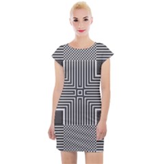 Construction Background Geometric Cap Sleeve Bodycon Dress