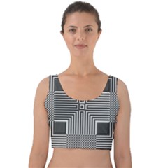 Construction Background Geometric Velvet Crop Top