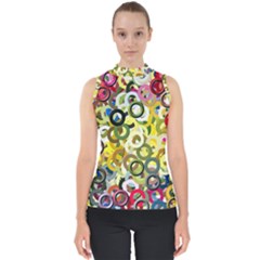 Pattern Background Abstract Color Mock Neck Shell Top by Pakrebo