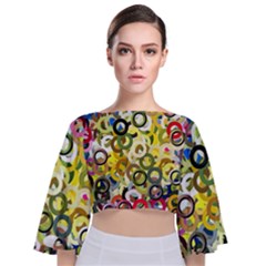 Pattern Background Abstract Color Tie Back Butterfly Sleeve Chiffon Top