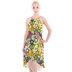 Pattern Background Abstract Color High-low Halter Chiffon Dress 