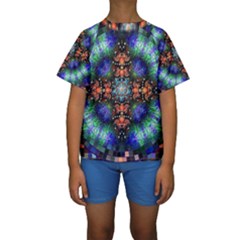 Mosaic Kaleidoscope Form Pattern Kids  Short Sleeve Swimwear