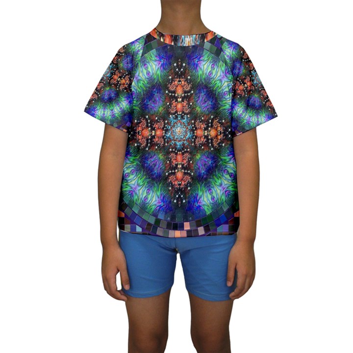 Mosaic Kaleidoscope Form Pattern Kids  Short Sleeve Swimwear