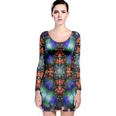 Mosaic Kaleidoscope Form Pattern Long Sleeve Velvet Bodycon Dress by Pakrebo