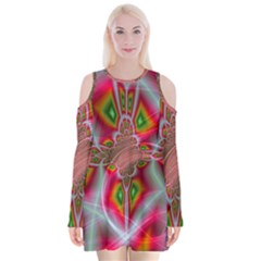 Fractal Art Pictures Digital Art Velvet Long Sleeve Shoulder Cutout Dress by Pakrebo